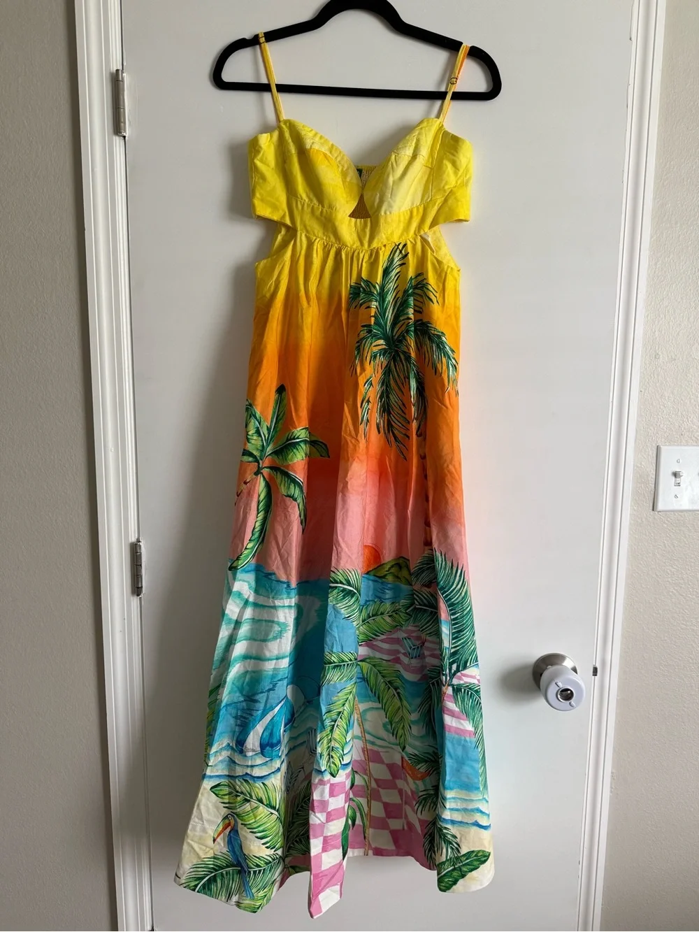 FARM Rio Yellow Pink Blue Tropical Palm Maxi Dress - Picture 4 of 4